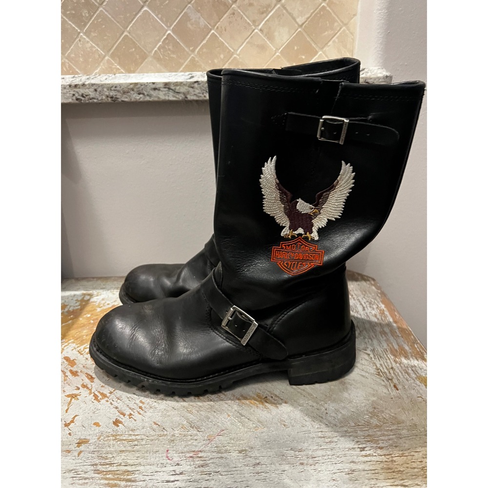Harley Davidson Mens Black Leather Eagle Engineer Biker Boots 91511 Size 12